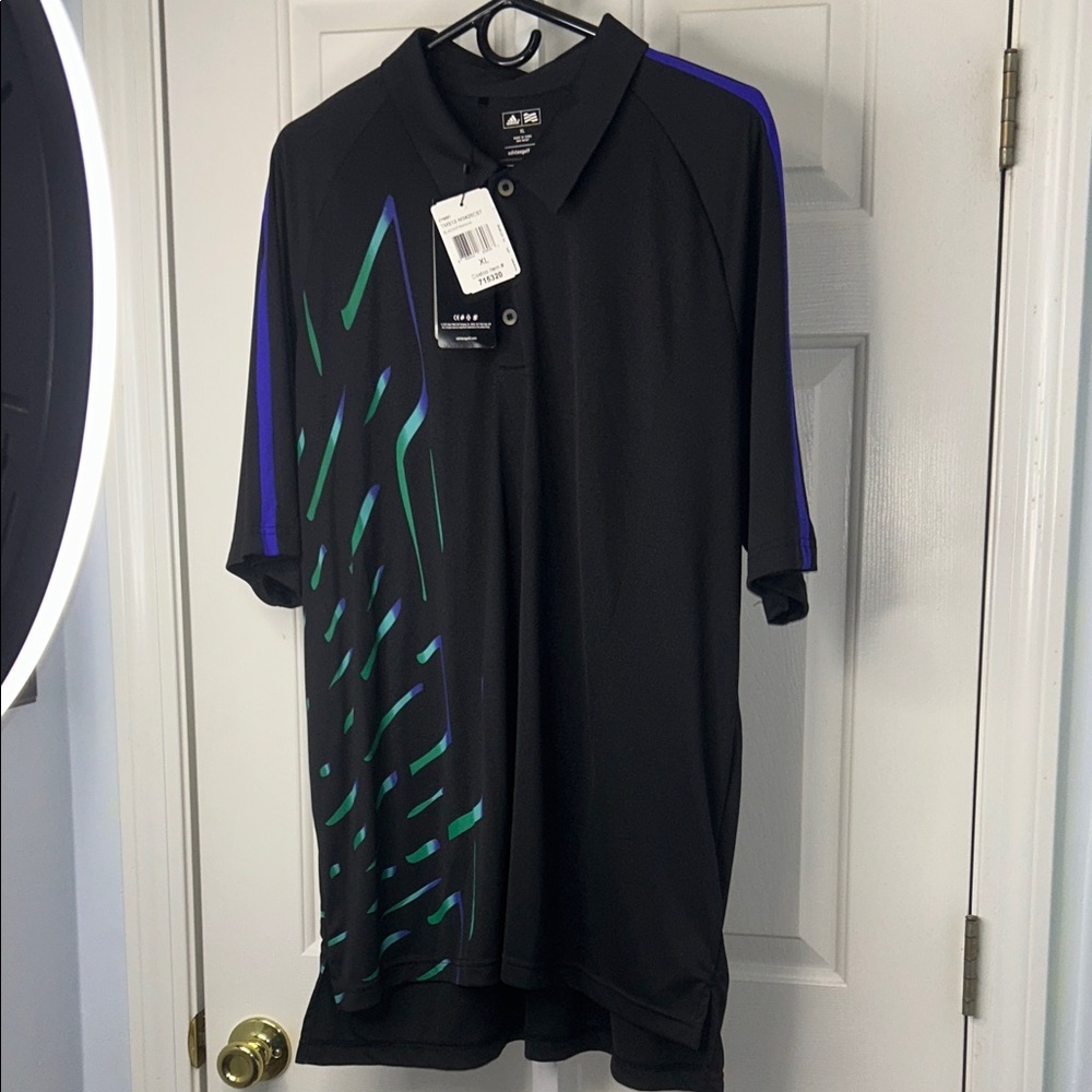 Adidas Black Polo with Black and Blue Design New With Tag Size XL - Picture 6 of 6